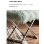 Fluffy Faux Shearling Vanity Stool and Slipper Stool With Sculptural Steel Base