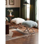 Fluffy Faux Shearling Vanity Stool and Slipper Stool With Sculptural Steel Base