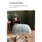 Fluffy Faux Shearling Vanity Stool and Slipper Stool With Sculptural Steel Base