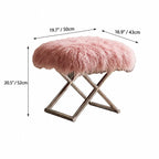 Fluffy Faux Shearling Vanity Stool and Slipper Stool With Sculptural Steel Base