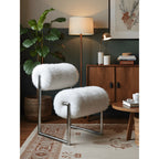 Fluffy White Accent Chair With Sculptural Bolster Form and Steel Frame