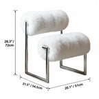 Fluffy White Accent Chair With Sculptural Bolster Form and Steel Frame Dimensions