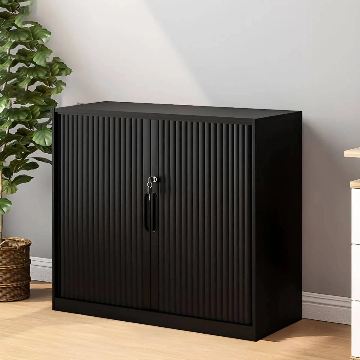 Fluted Two-Tone Steel Lateral Storage Cabinet With Lock