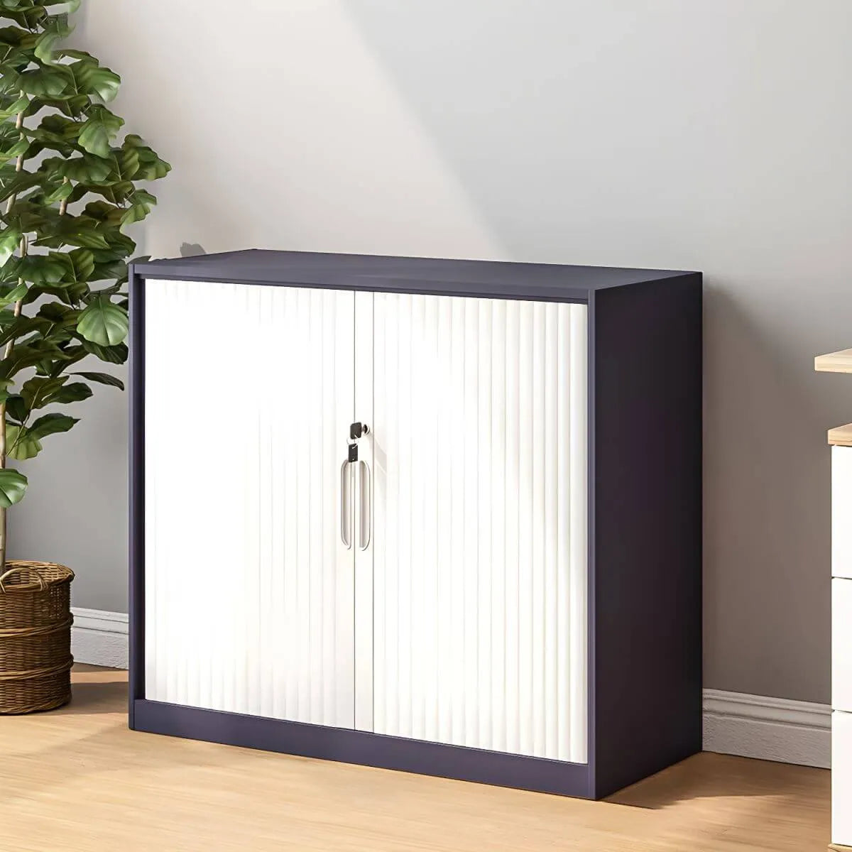 Fluted Two-Tone Steel Lateral Storage Cabinet With Lock Main Product Image