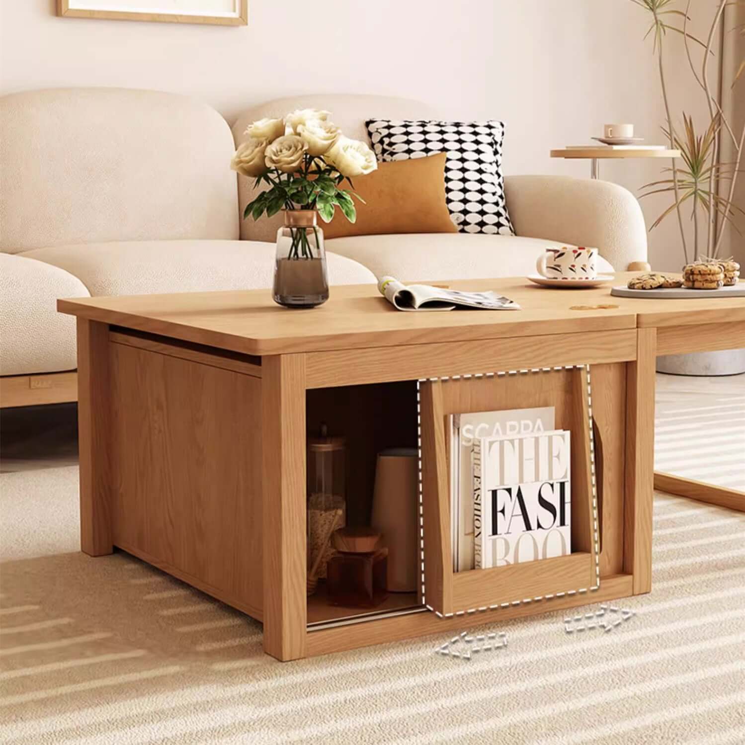 Foldable Expandable Coffee Table with Burly Wood Finish