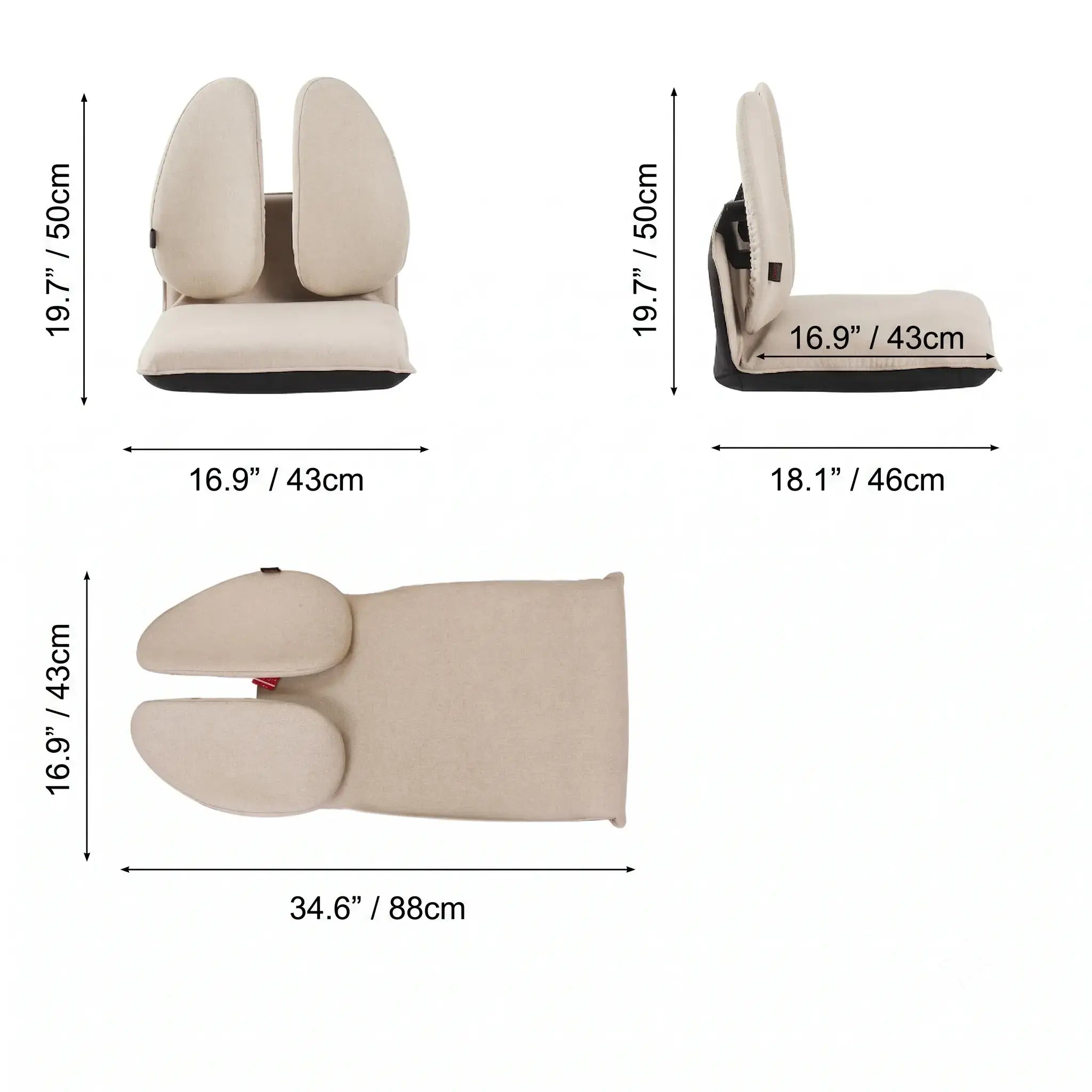 Foldable Floor Meditation Chair With Dual Back Support and 5 Recline Angles Dimensions