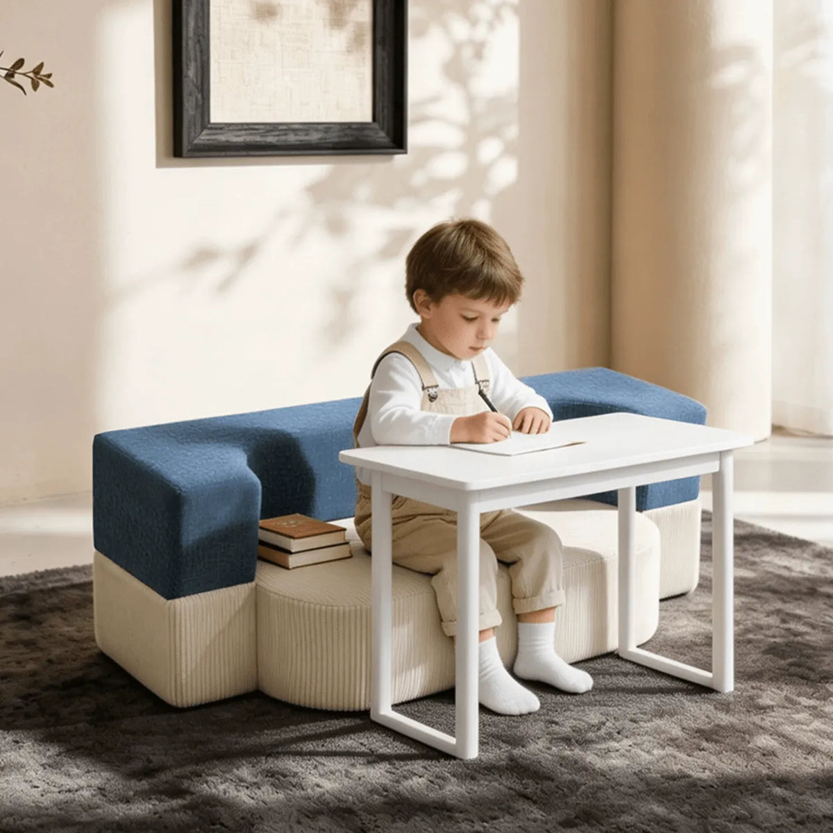 Foldable Kids Sofa With Rounded Plush Form for Reading Nooks