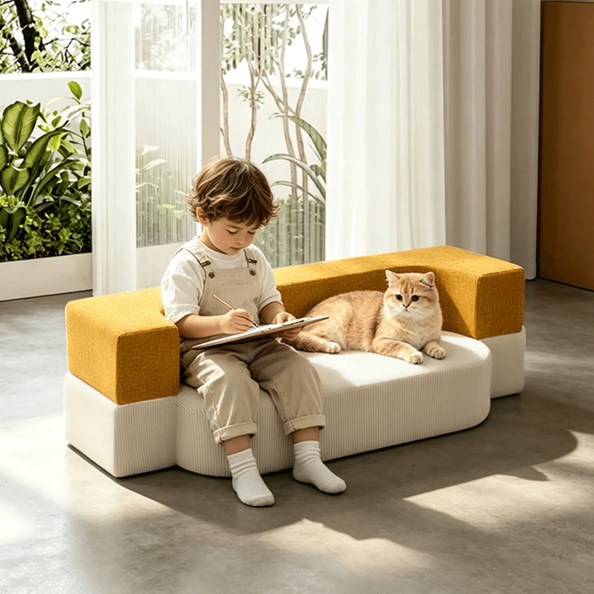 Foldable Kids Sofa With Rounded Plush Form for Reading Nooks