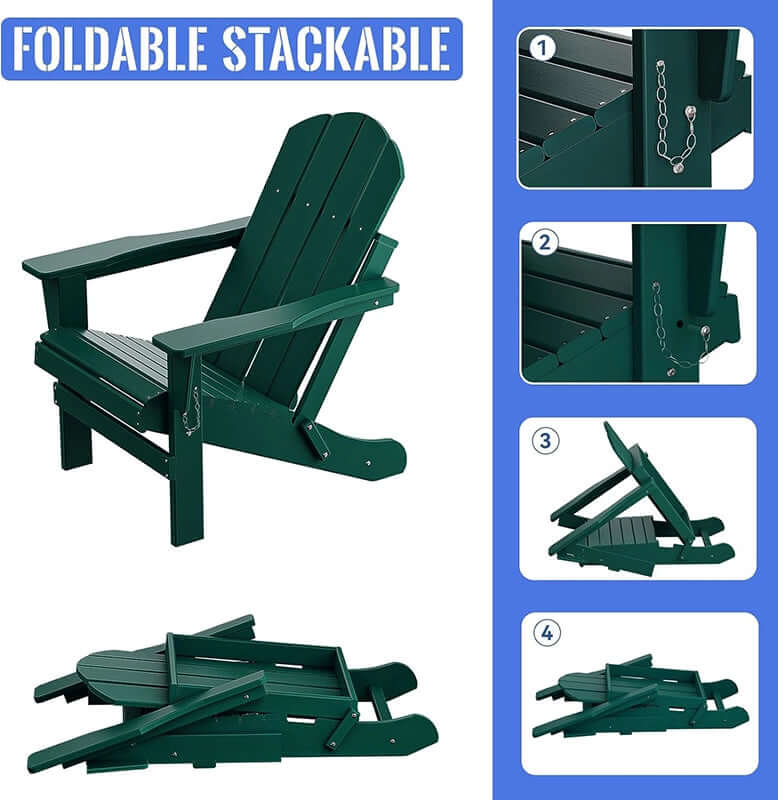 Folding Adirondack Chair, HDPE Material, Dark Green