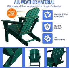 Folding Adirondack Chair, HDPE Material, Dark Green