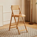 Folding Cane Back Wood Bar Stool Series With Upholstered Seat