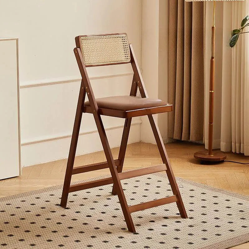 Folding Cane Back Wood Bar Stool Series With Upholstered Seat