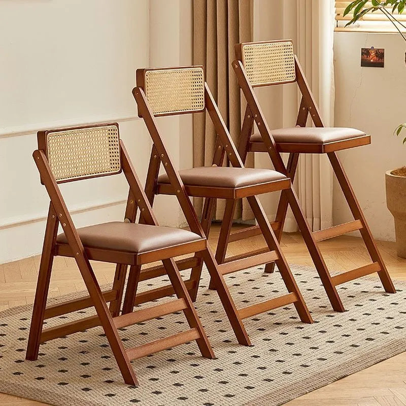 Folding Cane Back Wood Bar Stool Series With Upholstered Seat Main Product Image Image principale du produit