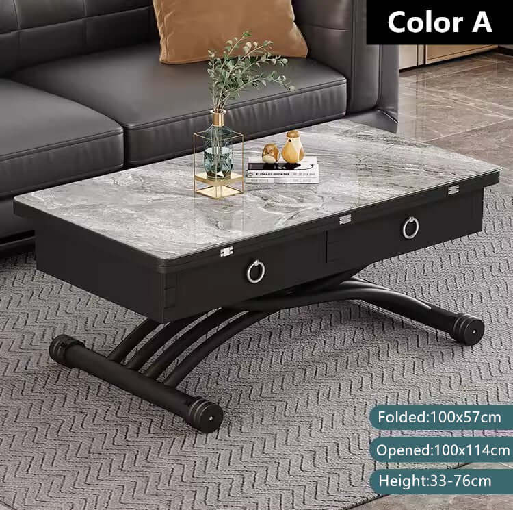 Folding Sintered Stone Coffee Table With Drawers