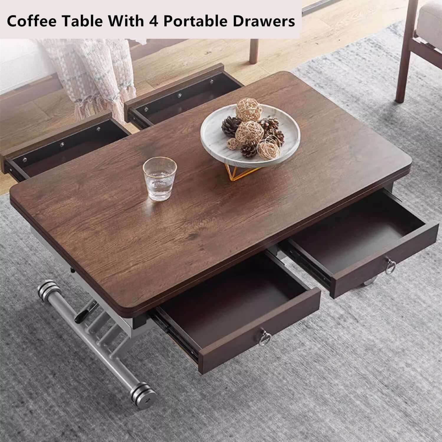 Folding Sintered Stone Coffee Table With Drawers