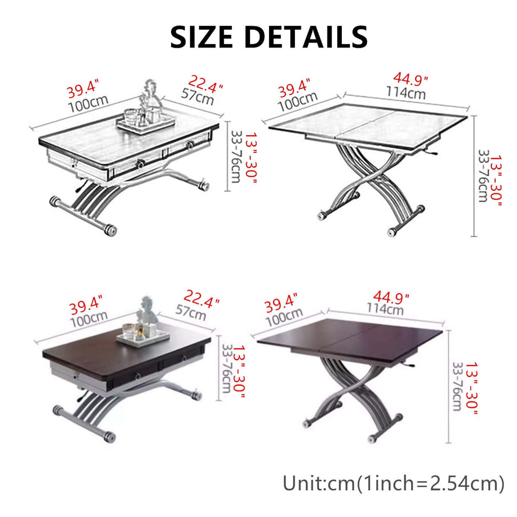 Folding Sintered Stone Coffee Table With Drawers