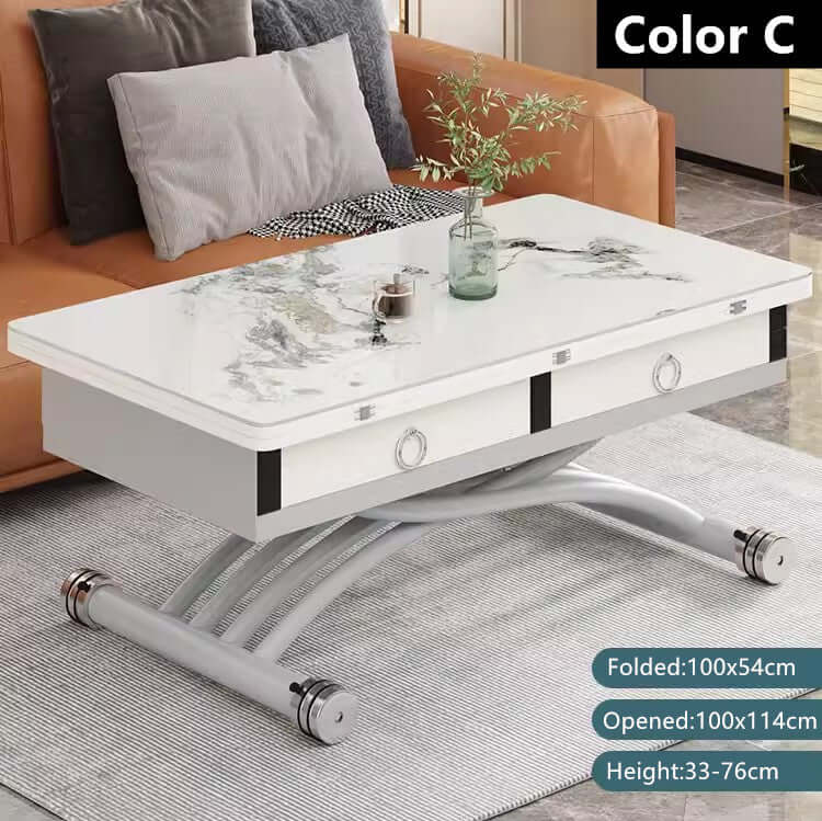 Folding Sintered Stone Coffee Table With Drawers