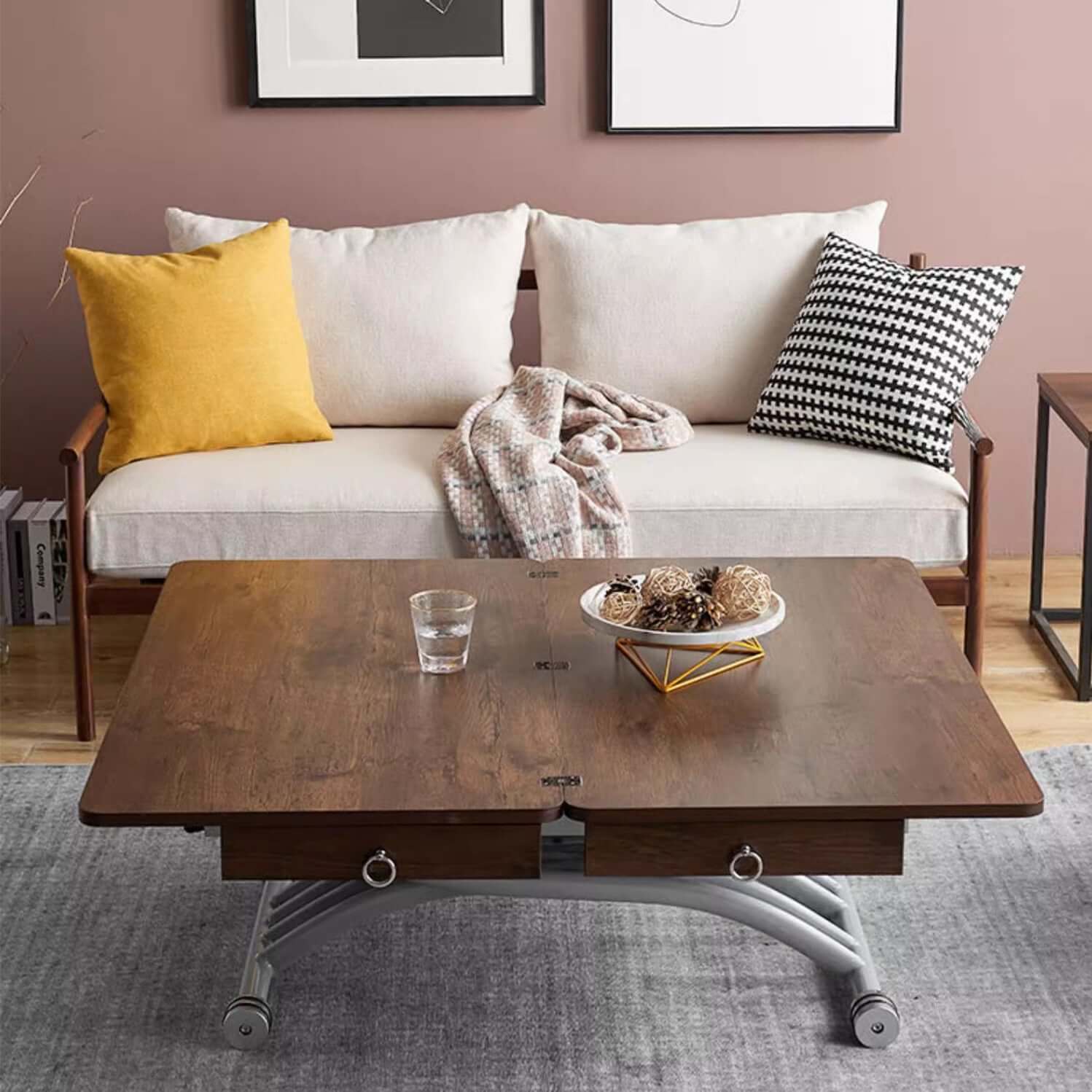 Folding Sintered Stone Coffee Table With Drawers