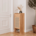 Freestanding Rubber Wood Rattan Shoe Cabinet With Drawers