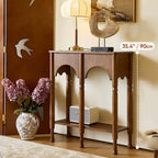 French Arch Solid Wood Console Table with Tiered Display Shelf