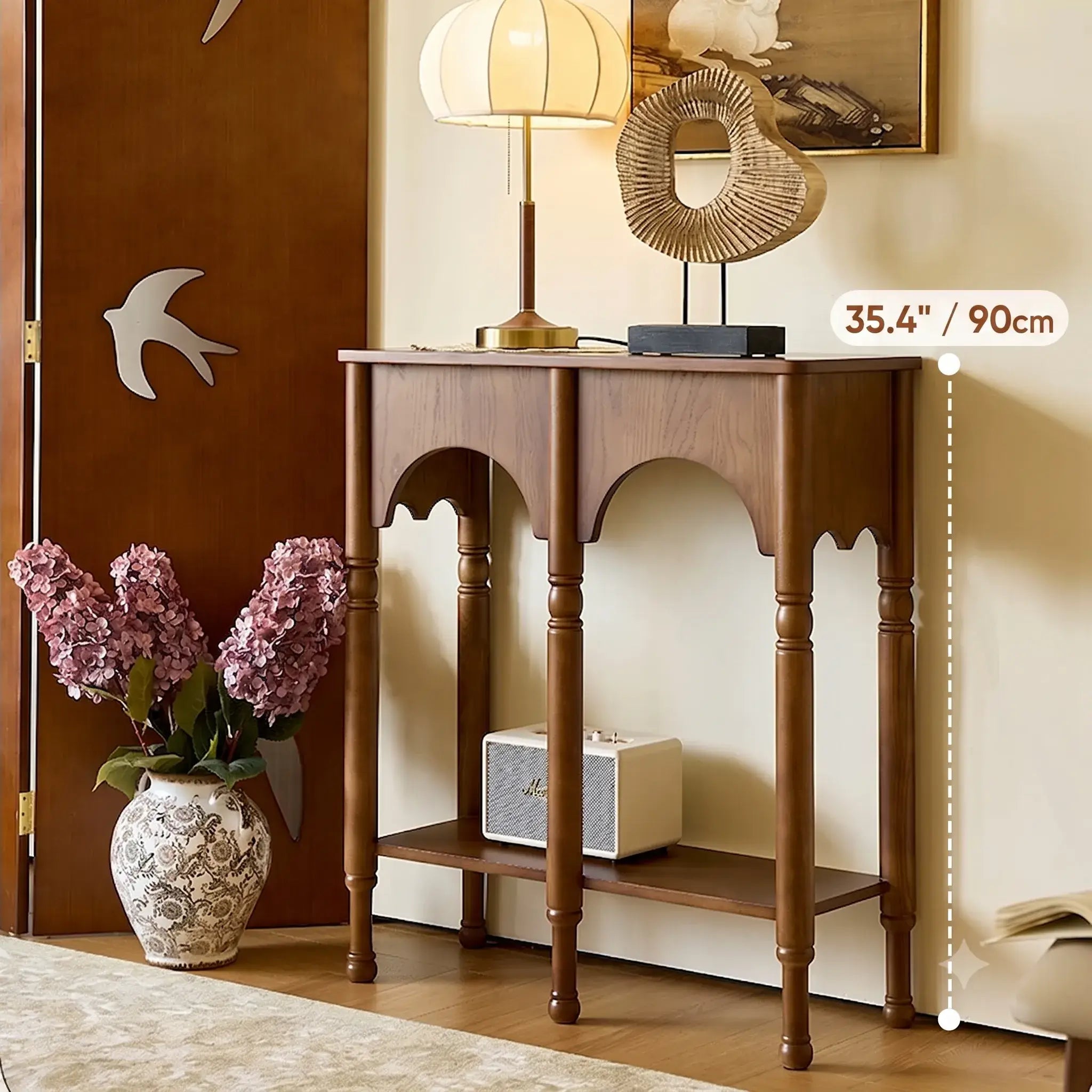 French Arch Solid Wood Console Table with Tiered Display Shelf