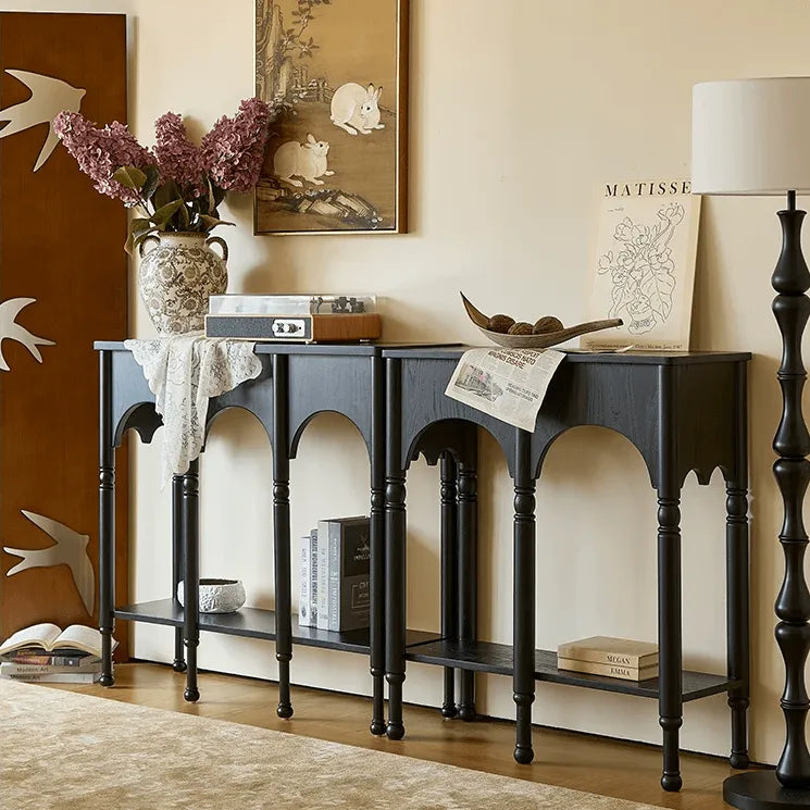 French Arch Solid Wood Console Table with Tiered Display Shelf