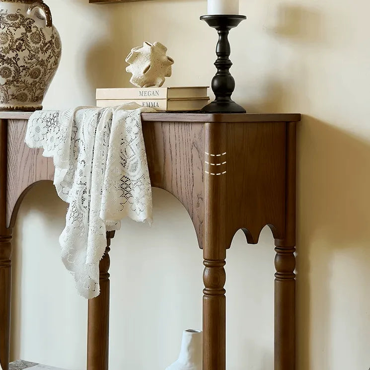 French Arch Solid Wood Console Table with Tiered Display Shelf