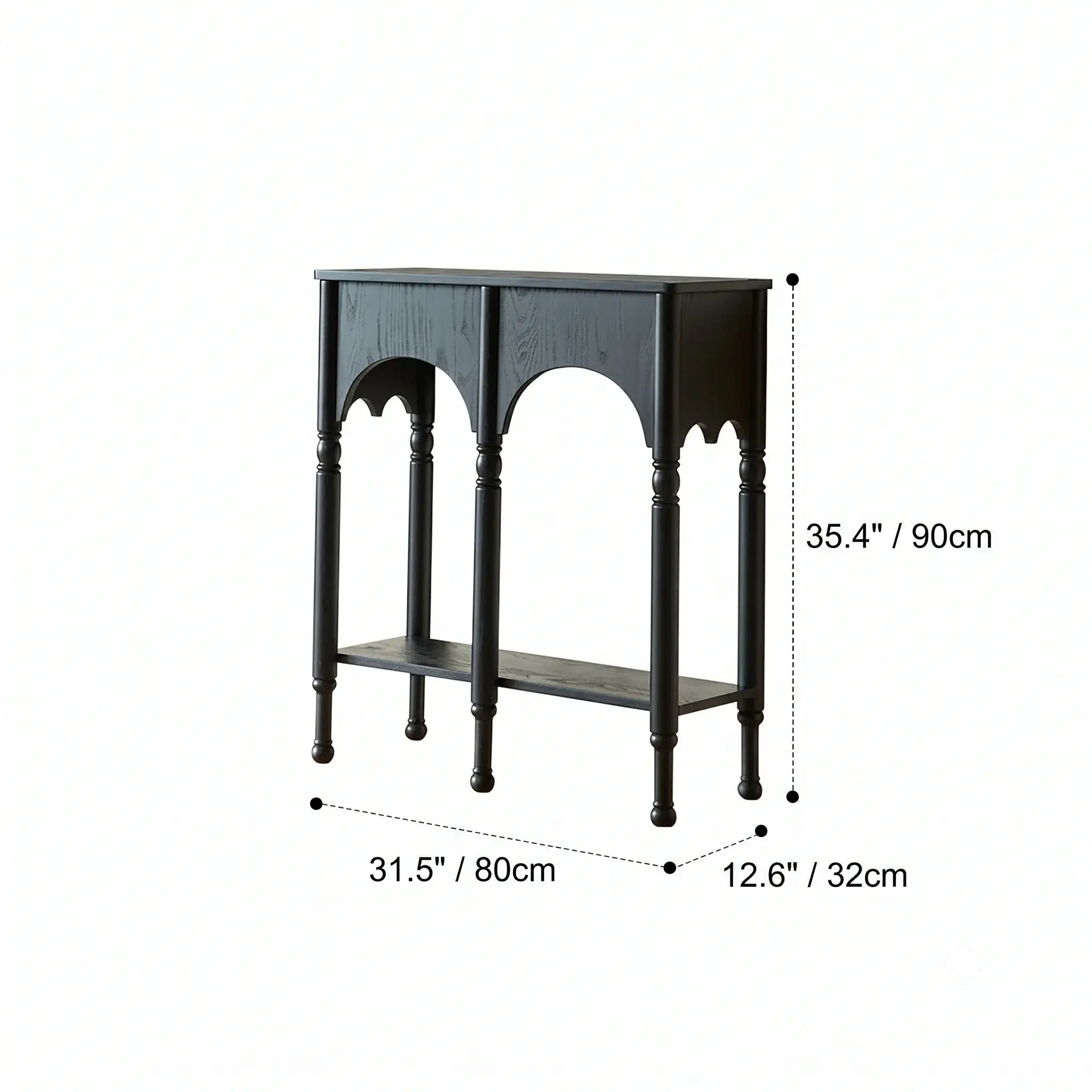 French Arch Solid Wood Console Table with Tiered Display Shelf