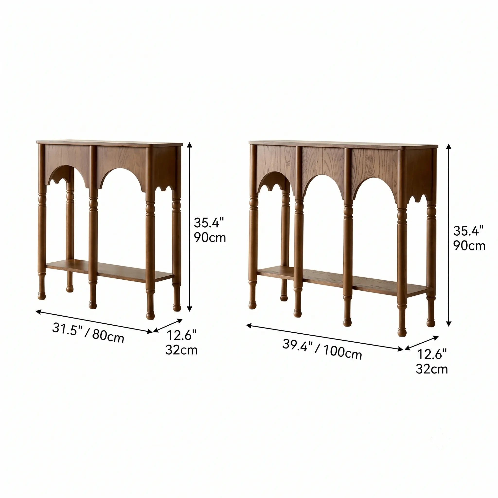 French Arch Solid Wood Console Table with Tiered Display Shelf