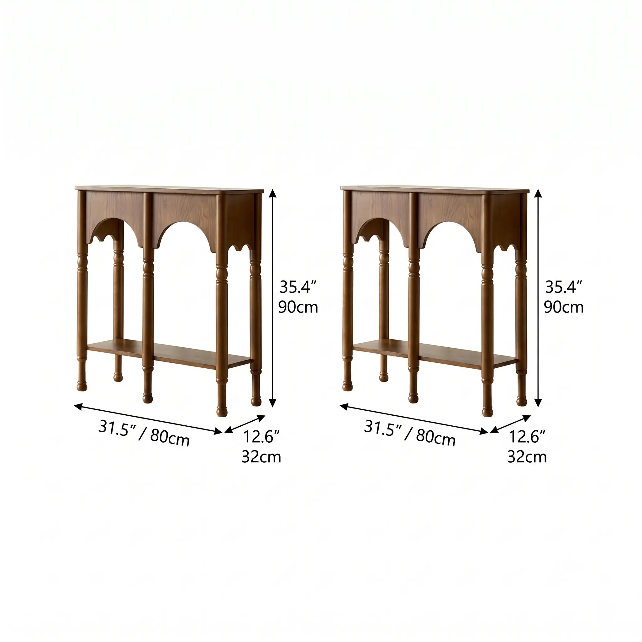 French Arch Solid Wood Console Table with Tiered Display Shelf