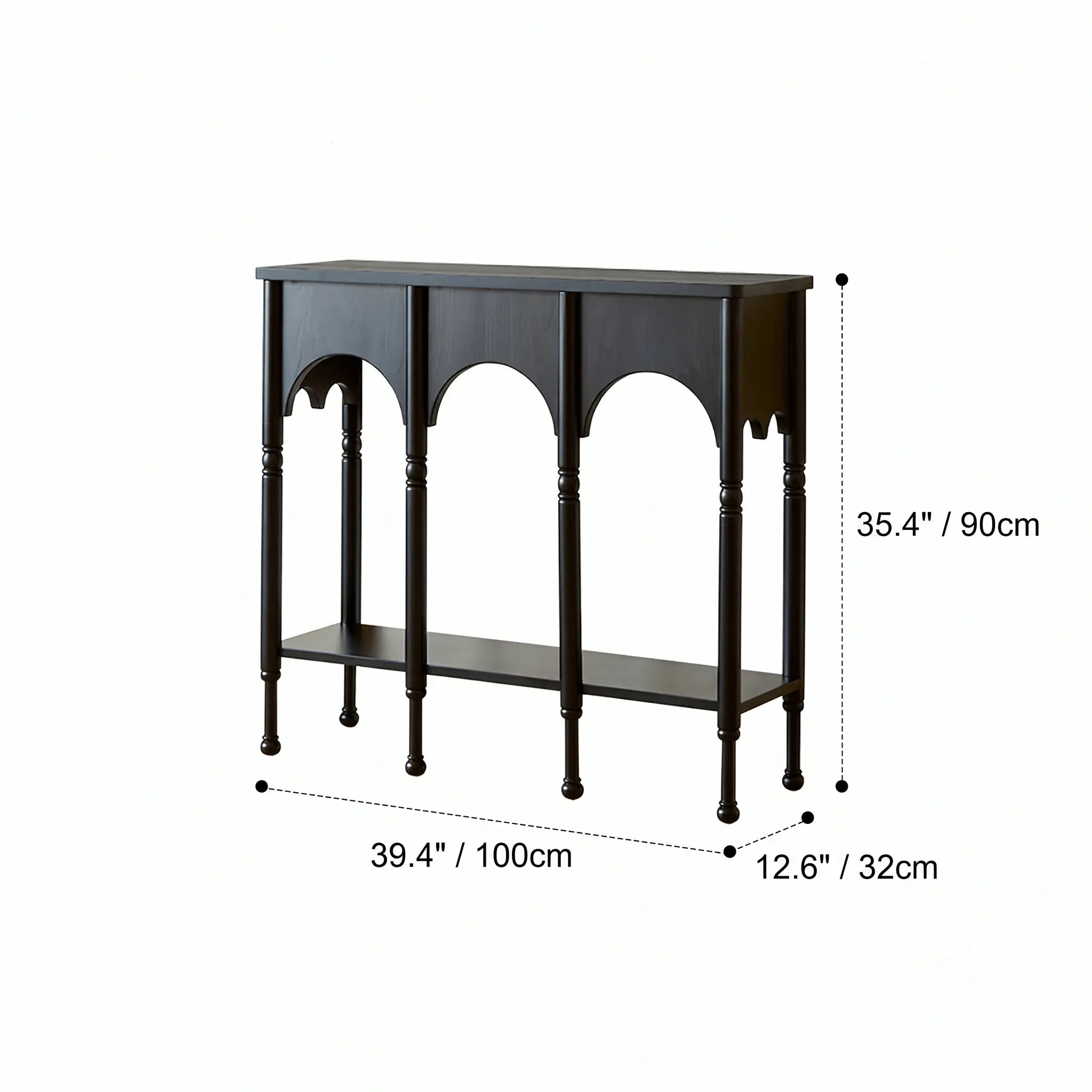French Arch Solid Wood Console Table with Tiered Display Shelf