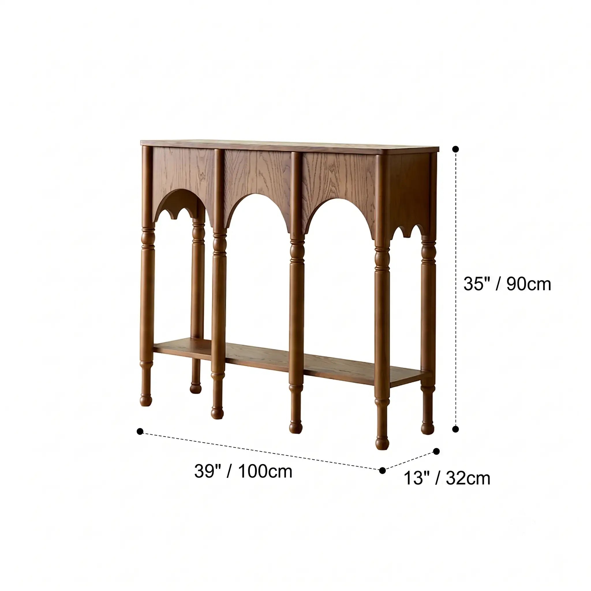 French Arch Solid Wood Console Table with Tiered Display Shelf Dimensions