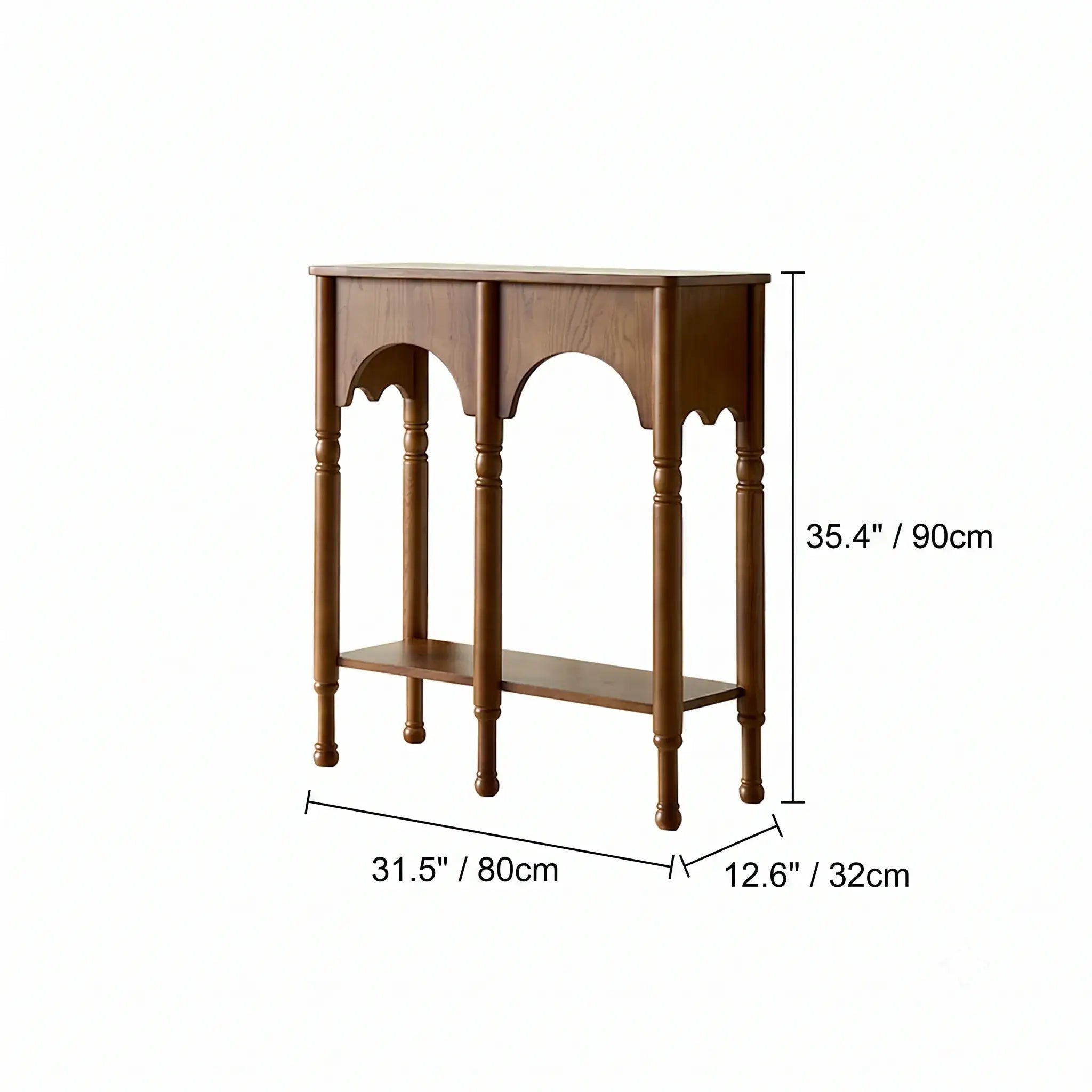 French Arch Solid Wood Console Table with Tiered Display Shelf Dimensions