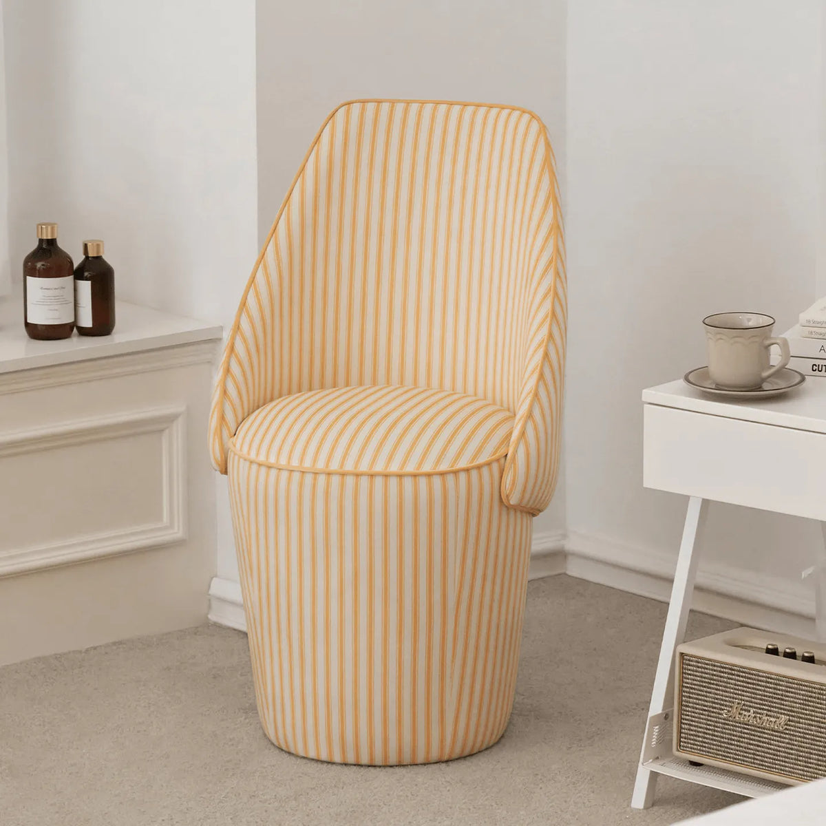 French Ballet Striped Velvet Vanity Stool with Ribbon Back Accent