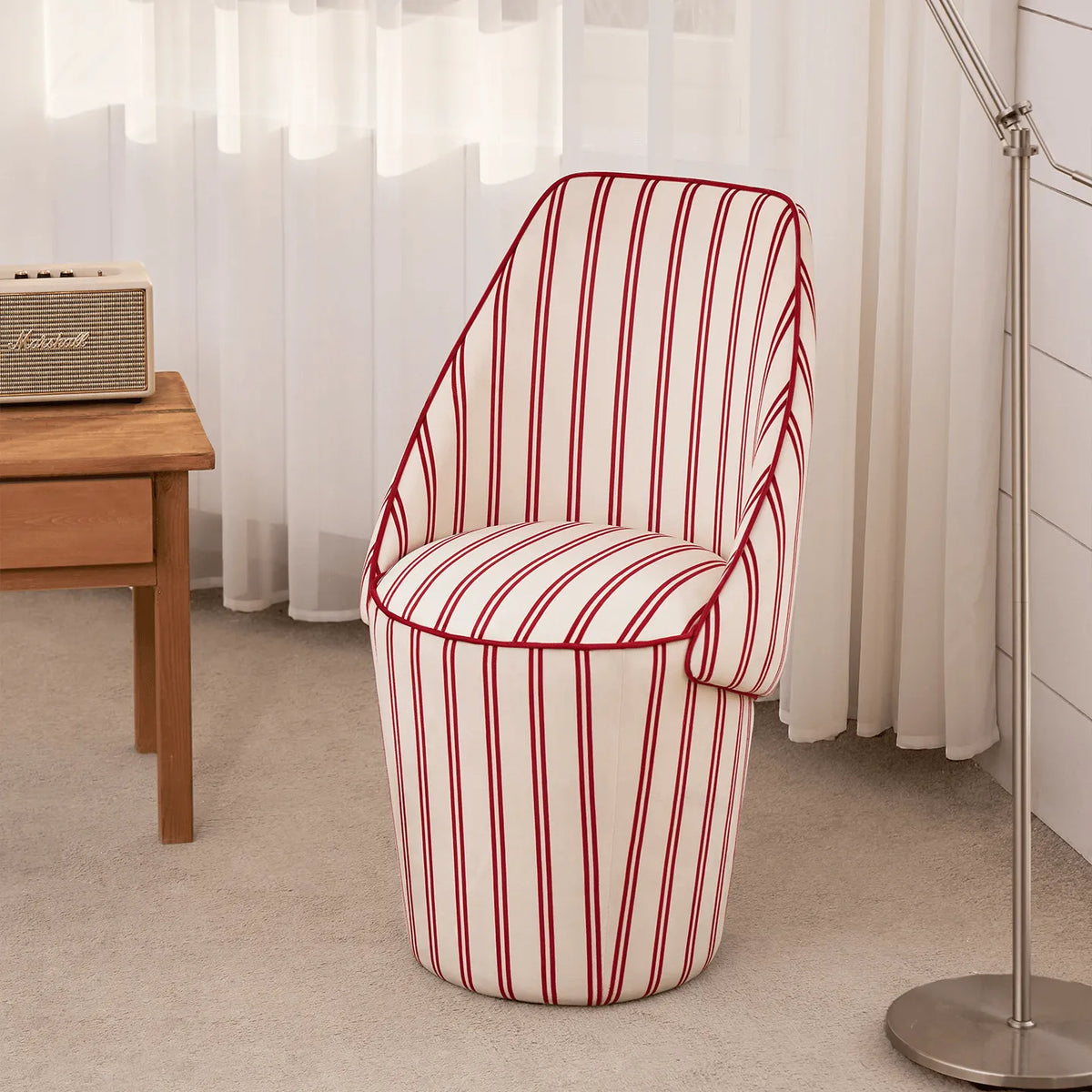 French Ballet Striped Velvet Vanity Stool with Ribbon Back Accent Main Product Image
