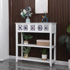 French Country Distressed Wood Console Table with Ceramic Mosaic Drawers