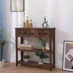 French Country Distressed Wood Console Table with Ceramic Mosaic Drawers