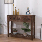 French Country Distressed Wood Console Table with Ceramic Mosaic Drawers