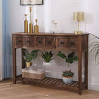 French Country Distressed Wood Console Table with Ceramic Mosaic Drawers