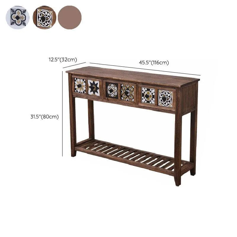 French Country Distressed Wood Console Table with Ceramic Mosaic Drawers Dimensions
