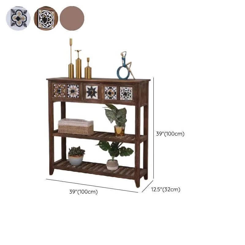 French Country Distressed Wood Console Table with Ceramic Mosaic Drawers Dimensions