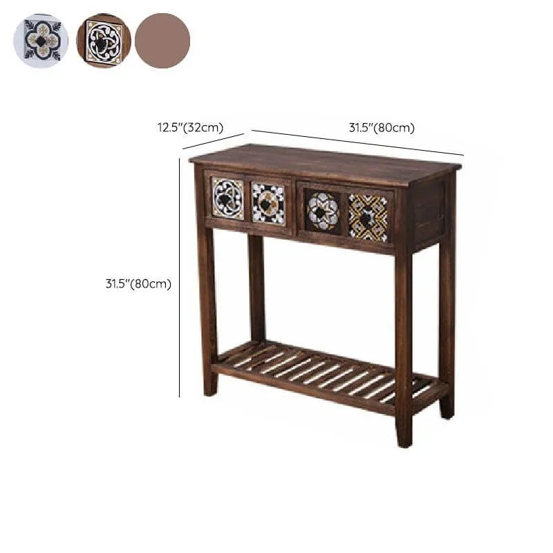 French Country Distressed Wood Console Table with Ceramic Mosaic Drawers Dimensions