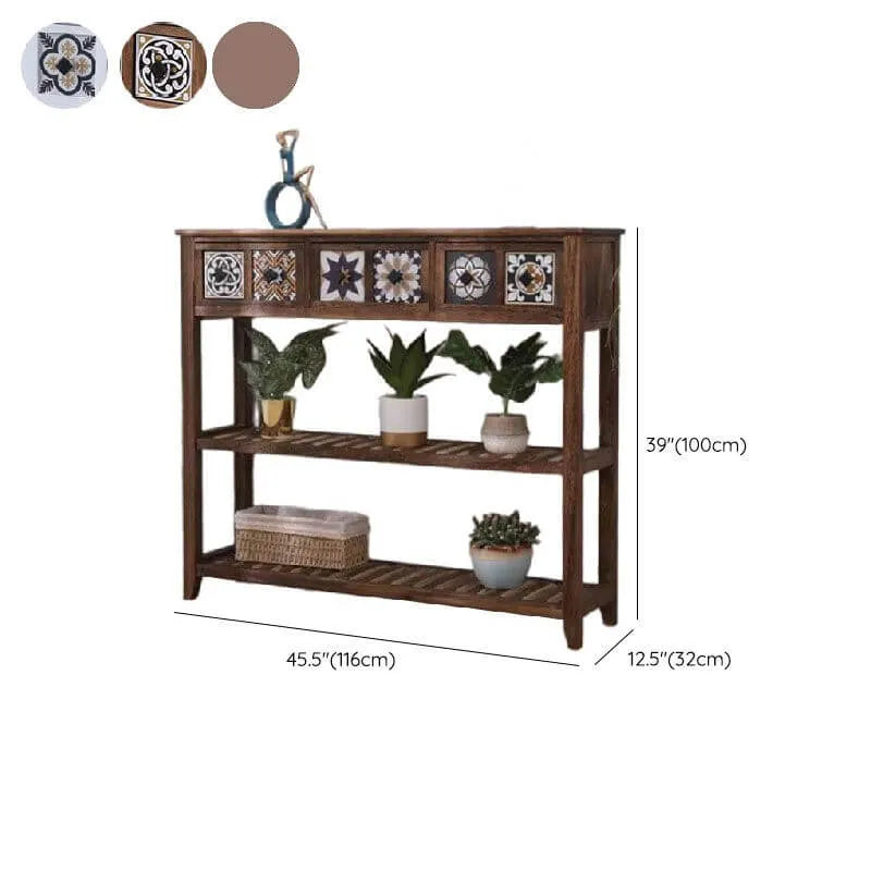 French Country Distressed Wood Console Table with Ceramic Mosaic Drawers Dimensions