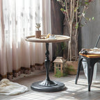 French Country Round Wood & Iron Side Table with Tray Top