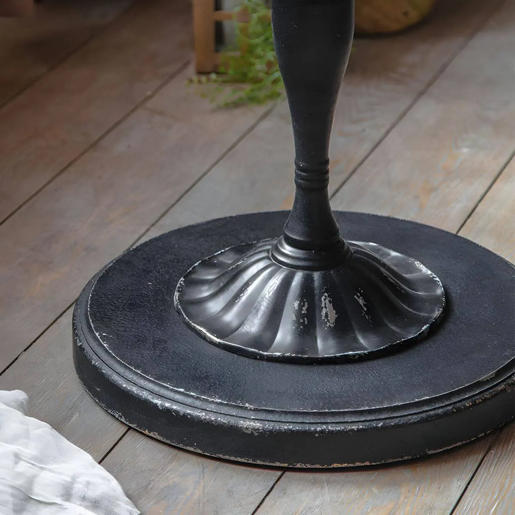 French Country Round Wood & Iron Side Table with Tray Top