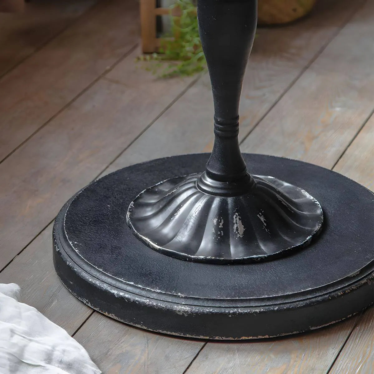 French Country Round Wood & Iron Side Table with Tray Top