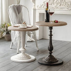 French Country Round Wood & Iron Side Table with Tray Top