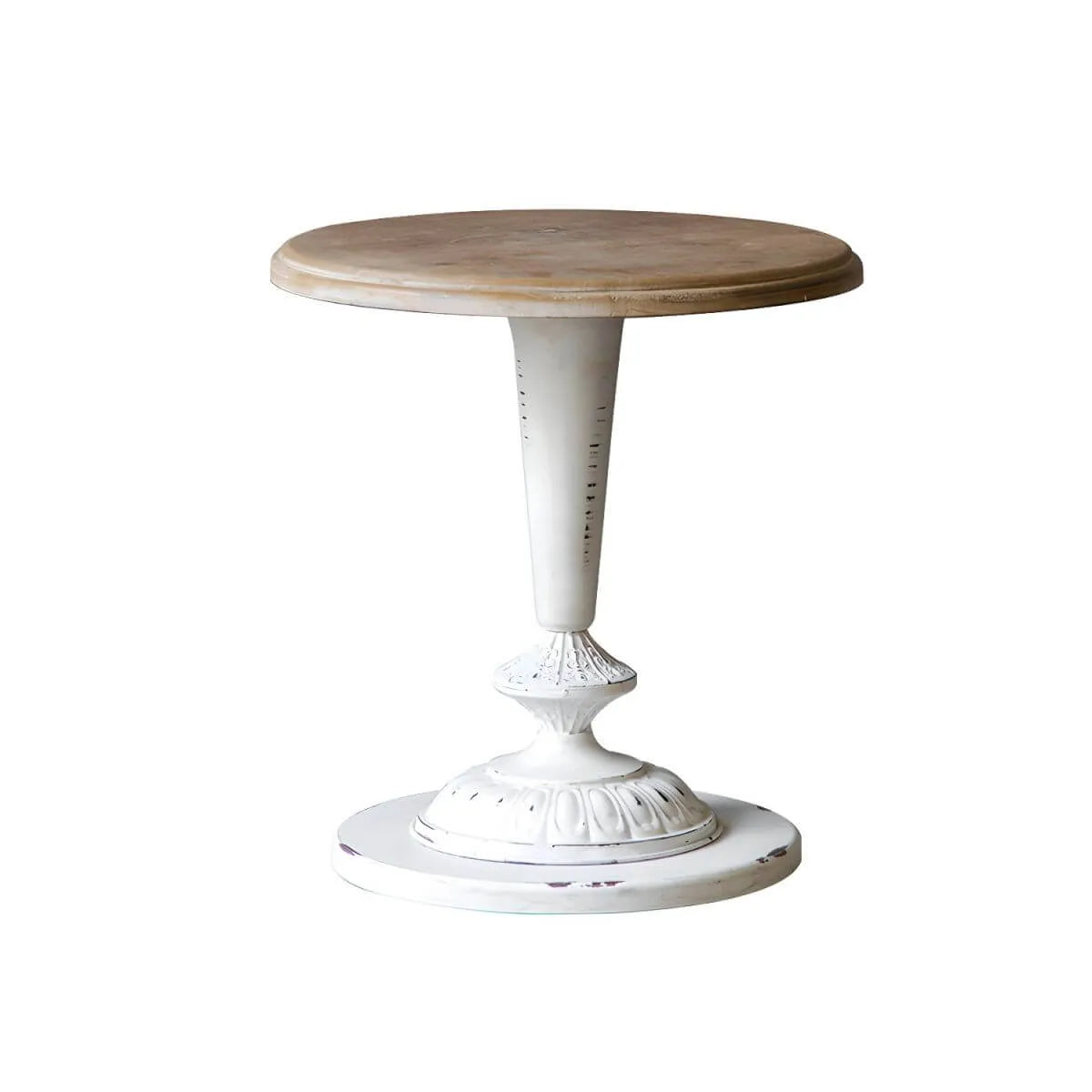 French Country Round Wood & Iron Side Table with Tray Top