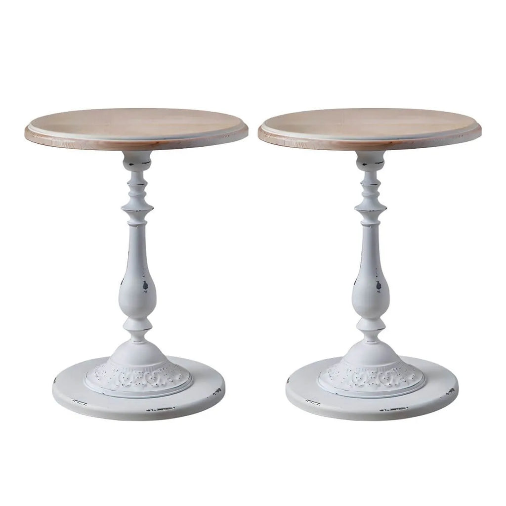 French Country Round Wood & Iron Side Table with Tray Top