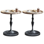 French Country Round Wood & Iron Side Table with Tray Top